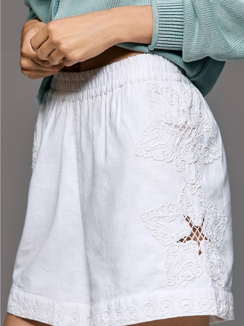 Anthropologie White Embroidered Eyelet Linen Shorts